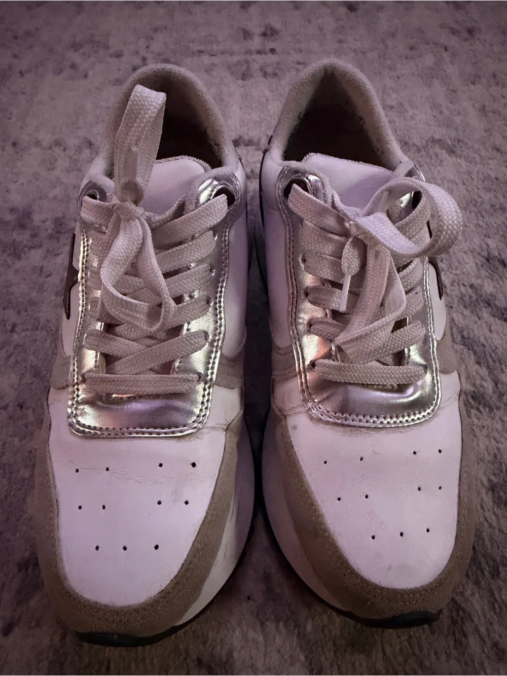 MKS Star Sneakers Women’s Size 7 White Silver Animal Print